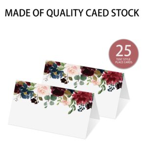 Place Cards for Floral Party, Editable Name Place Cards, Seating Place Cards for Tables, Tent Style Cards for Wedding, Valentine's Day, Bride & Baby Shower, Easy Folding, Pack of 25 Escort Cards(B12)