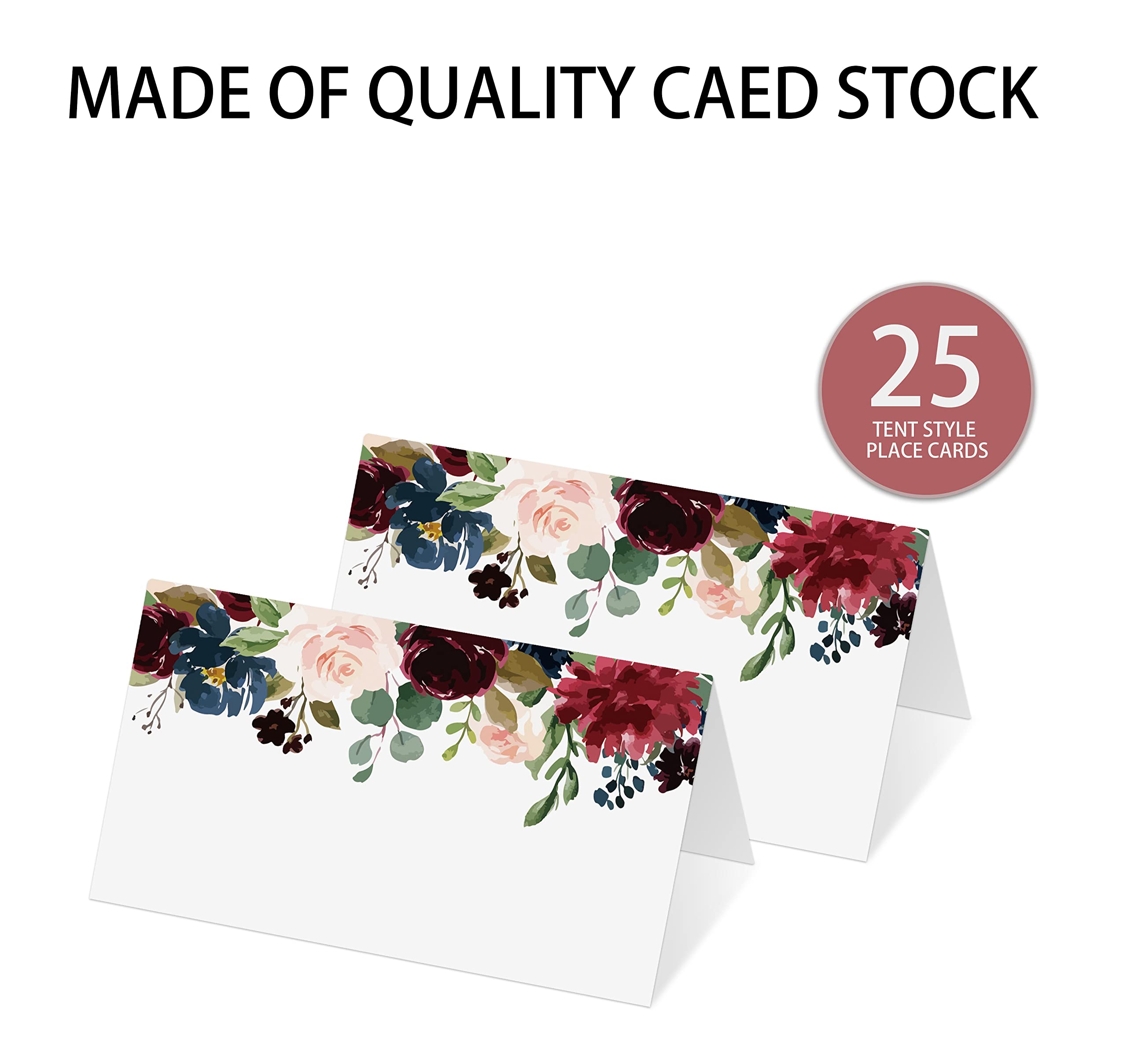 Place Cards for Floral Party, Editable Name Place Cards, Seating Place Cards for Tables, Tent Style Cards for Wedding, Valentine's Day, Bride & Baby Shower, Easy Folding, Pack of 25 Escort Cards(B12)