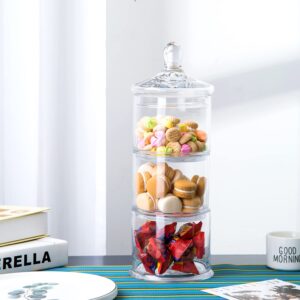 Diamond Star 14.5" 3 Tier Decorative Round Glass Storage Jars with Lids, Decorative Round Stackable Snack Storage Canister with Lid for Sweets, Animal Treats, Nuts, Coffee Bean and Building Blocks