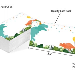 Table Place Card, Dinosaur Themed Tent Style Cards, Pack of 25 Half-Fold Reception Place Card, Green Blue Dino Food Labels, Perfect for Baby Shower, Dinosaur Birthday Party C07
