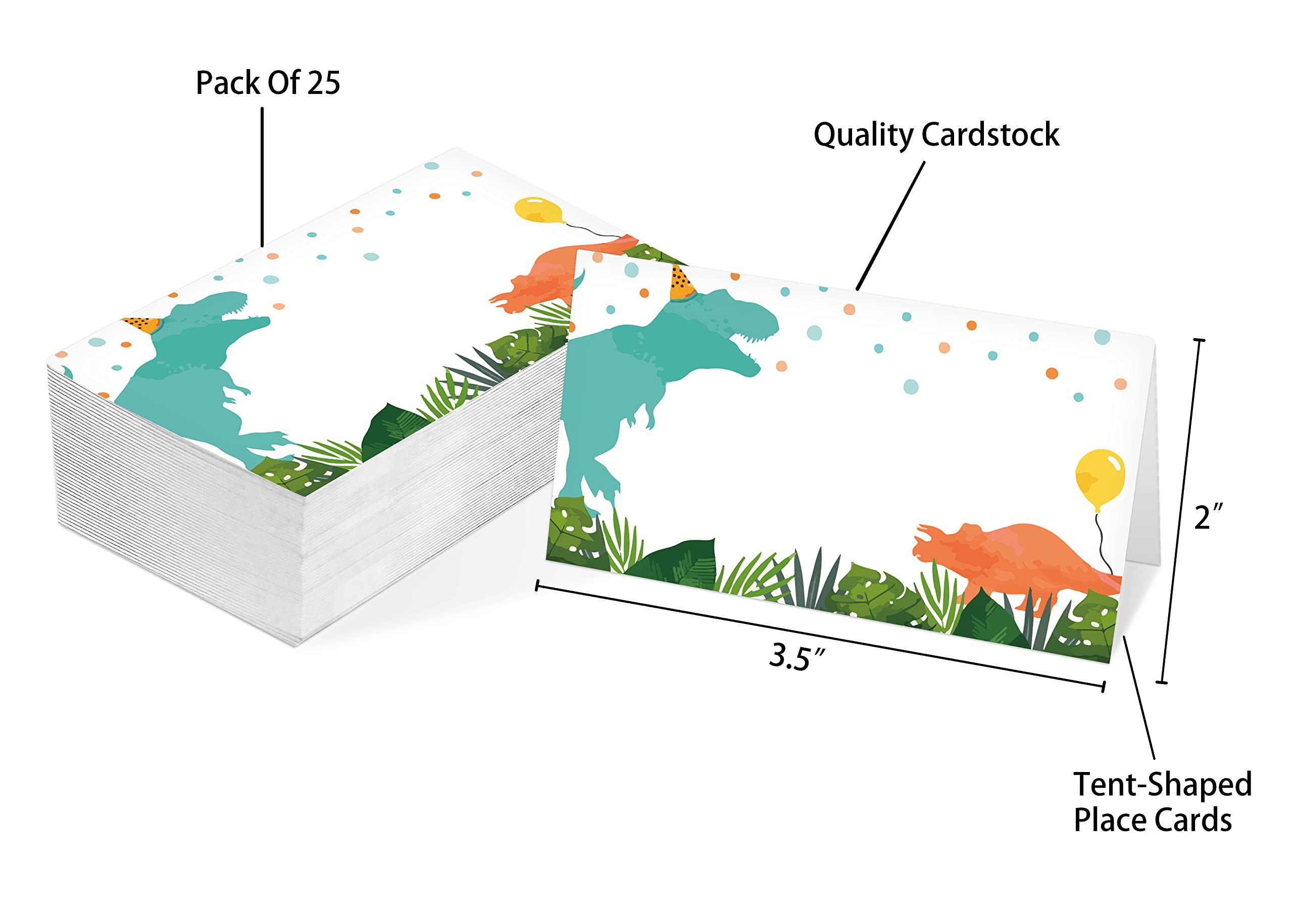 Table Place Card, Dinosaur Themed Tent Style Cards, Pack of 25 Half-Fold Reception Place Card, Green Blue Dino Food Labels, Perfect for Baby Shower, Dinosaur Birthday Party C07