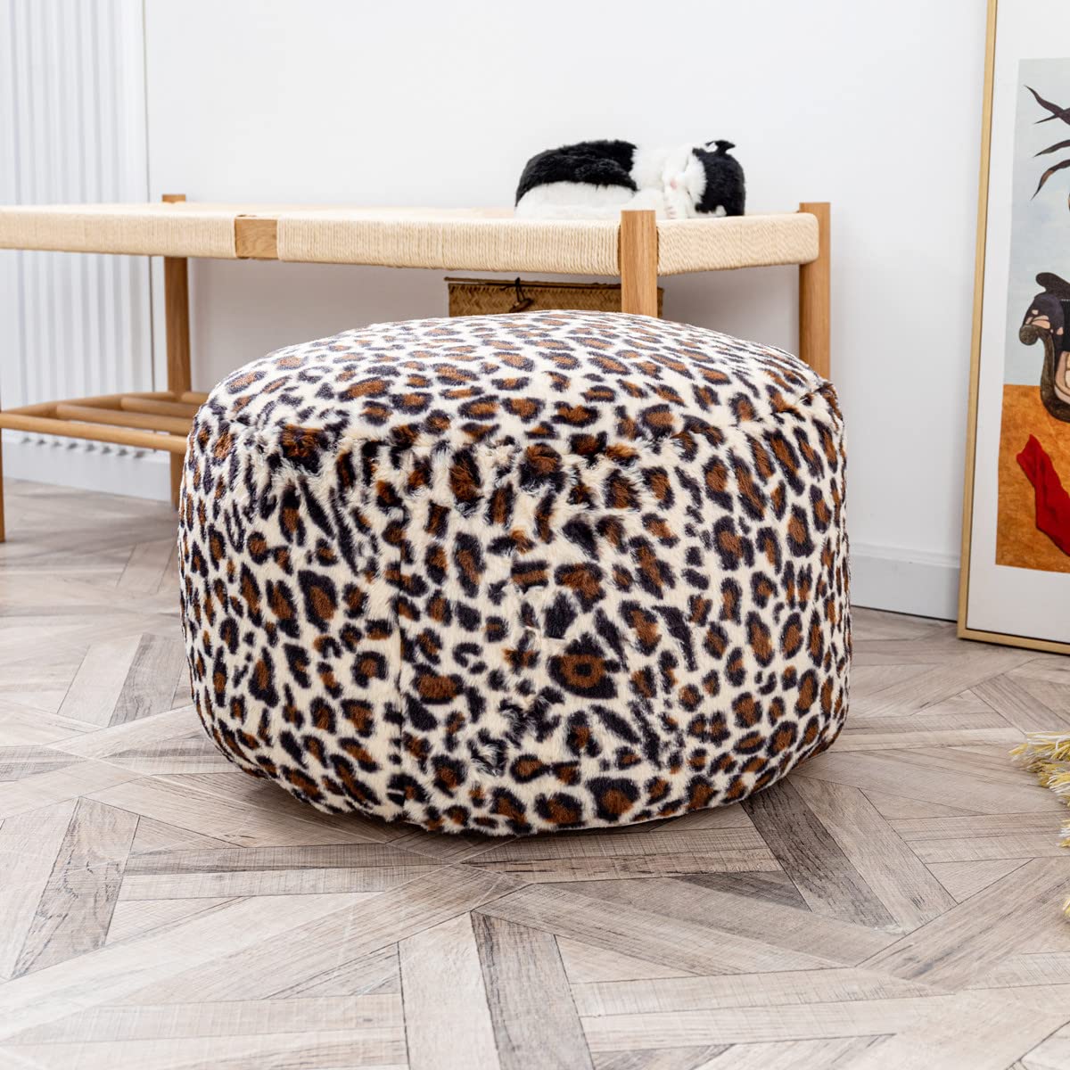 Asuprui Animal Pouf Ottoman Unstuffed,Floor Pouf, Ottoman Foot Rest, Outdoor Pouf,Round Fuzzy Pouf Seat, Floor Bean Bag Chair,Foldable Floor Chair Storage for Living Room, Bedroom (Leopard Print)