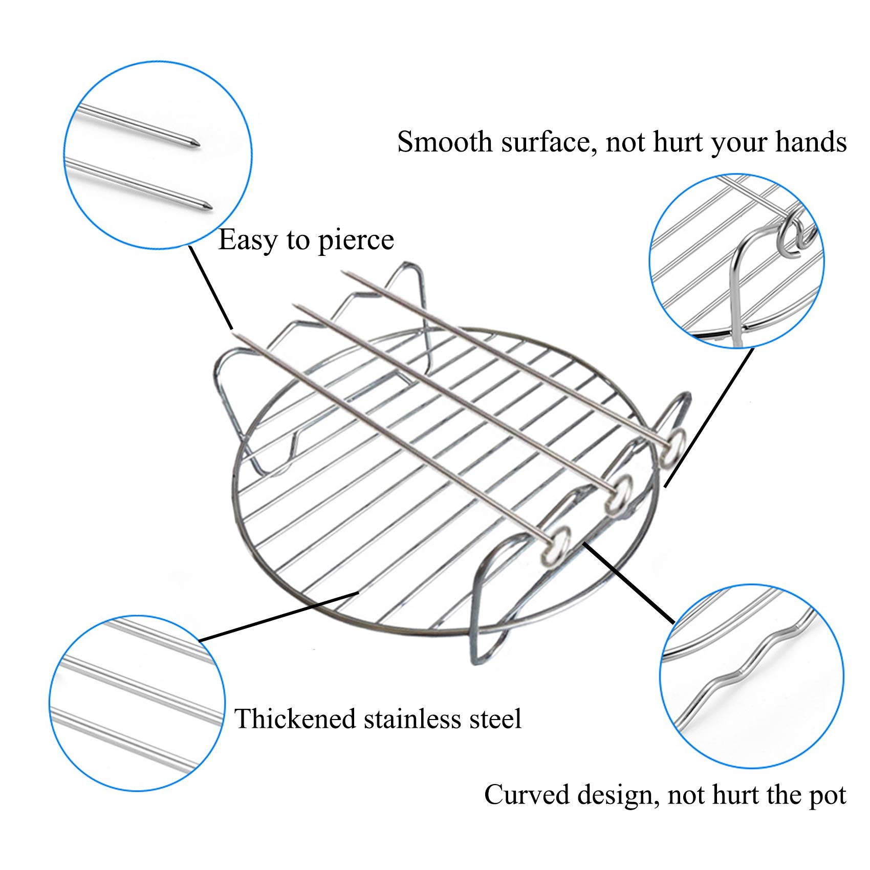 Air Fryer Accessories, 2Pcs Multipurpose Cooking Steaming Rack Skewer Rack With 3 Skewer Air Fryer Rack Kits Fits Most Air Fryer (US-6inch-2pcs)