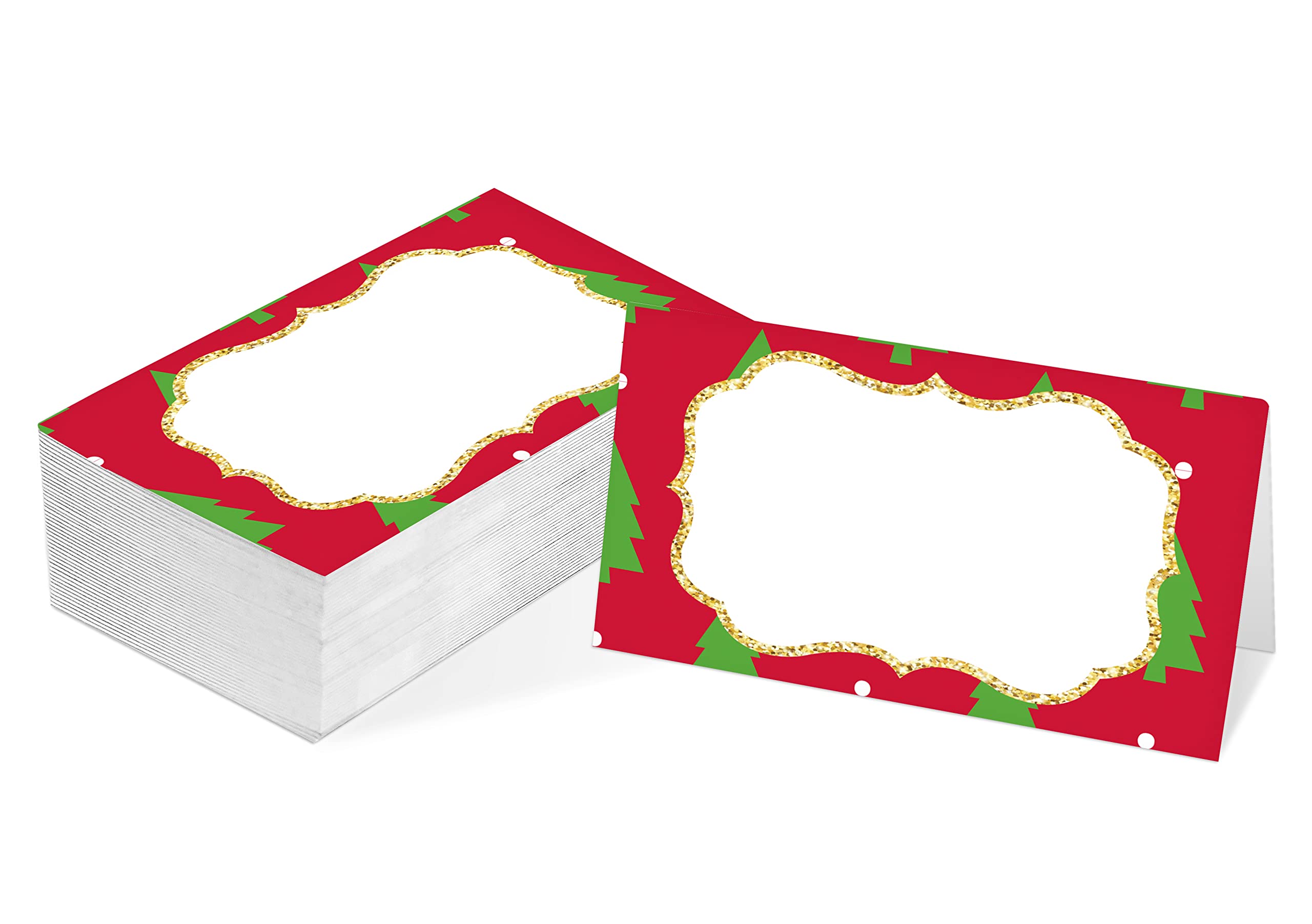 Table Place Card, Christmas Themed Tent Style Cards, Pack of 25 Half-Fold Reception Place Card, Perfect for Christmas Party, Wedding, Bridal & Baby Shower, Birthday, Banquet and Special Events B04