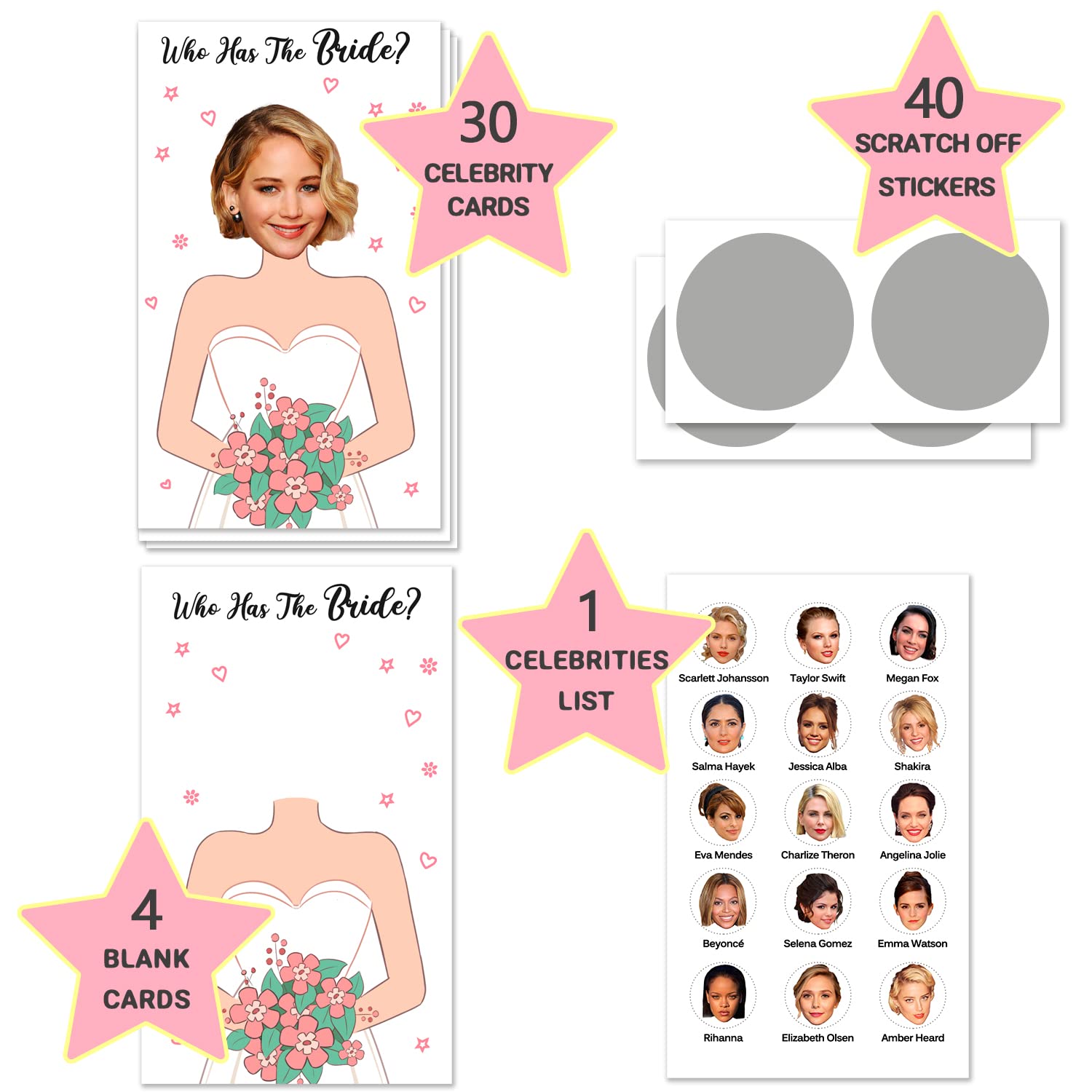 Bridal Shower Games - Who Has The Bride - Scratch Off Bridal Shower Game - Funny Bachelorette Party Games Ideas - Decorations for Bridal Shower - 35 Cards