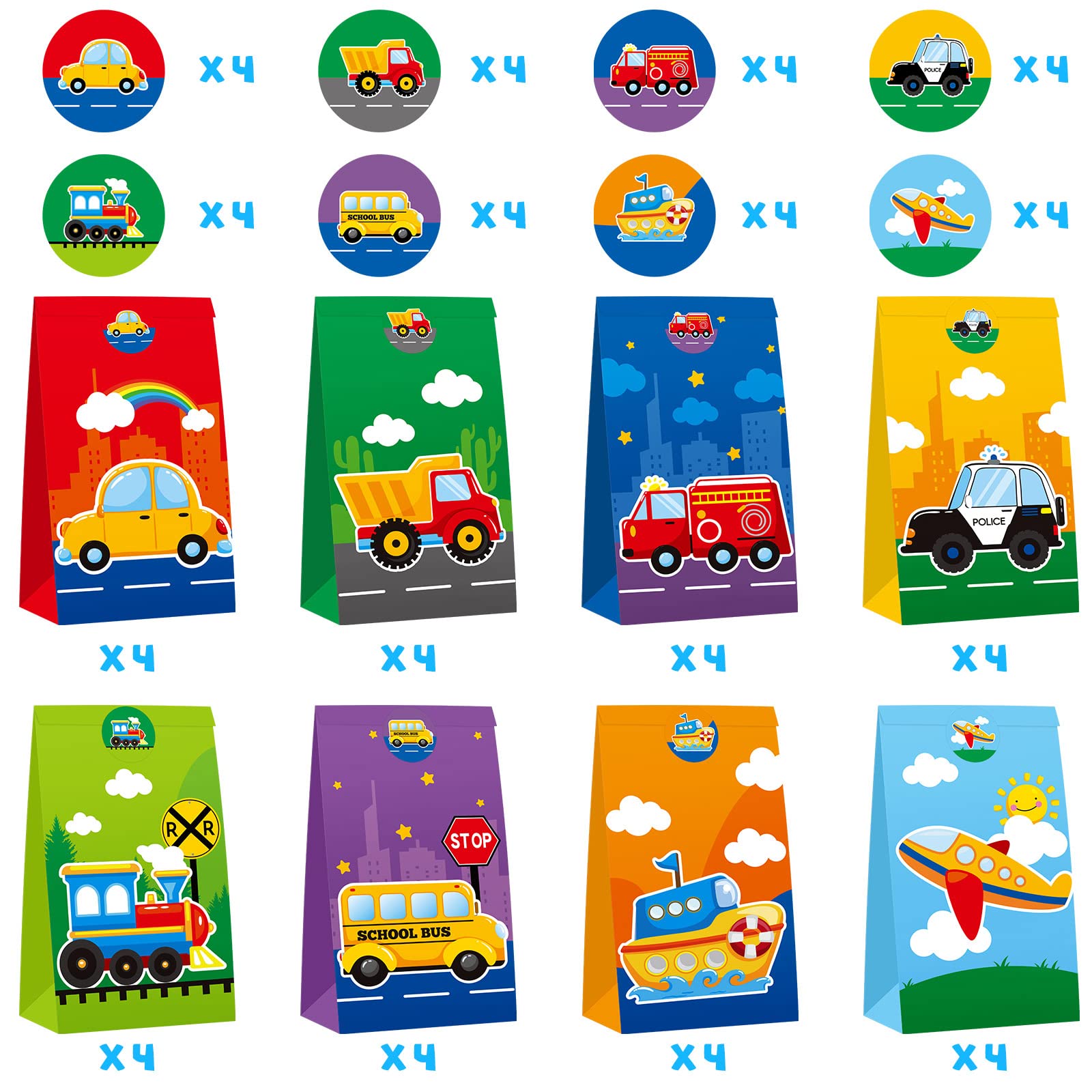 32 Pieces Mini Transportation Goodie Bags Transportation Birthday Party Supplies Transportation Party Favor Bags Cars Theme Birthday Party Decorations for Kids Birthday Baby Shower Party Supplies