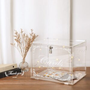 ywlake acrylic wedding card box money post gift box holder, clear card box large letter envelope boxes with lock and slot for reception anniversary birthday party baby shower