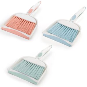 Frcctre 3 Pack Small Dustpan and Brush Set, Multipurpose Small Hand Broom and Dustpan Set, Plastic Whisk Broom and Dustpan Cleaning Sweep Tools for Desk Car Keyboard Countertop Home Kitchen