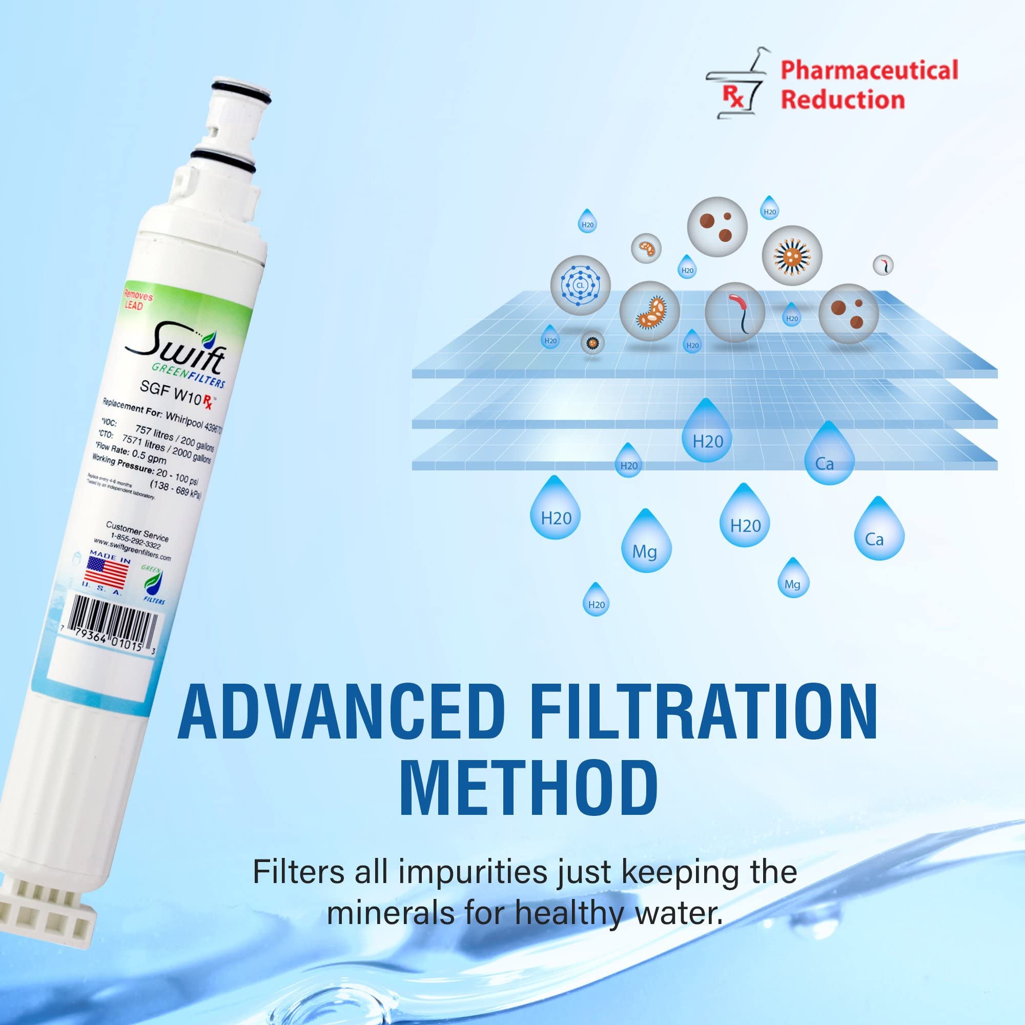 Swift Green Filters SGF-W10 Rx Compatible Refrigerator Water Filter for 4396701, EDR6D1, FILTER 6, 46-9915, CLCH125, EFF-6001A, Made in USA (3 Pack)