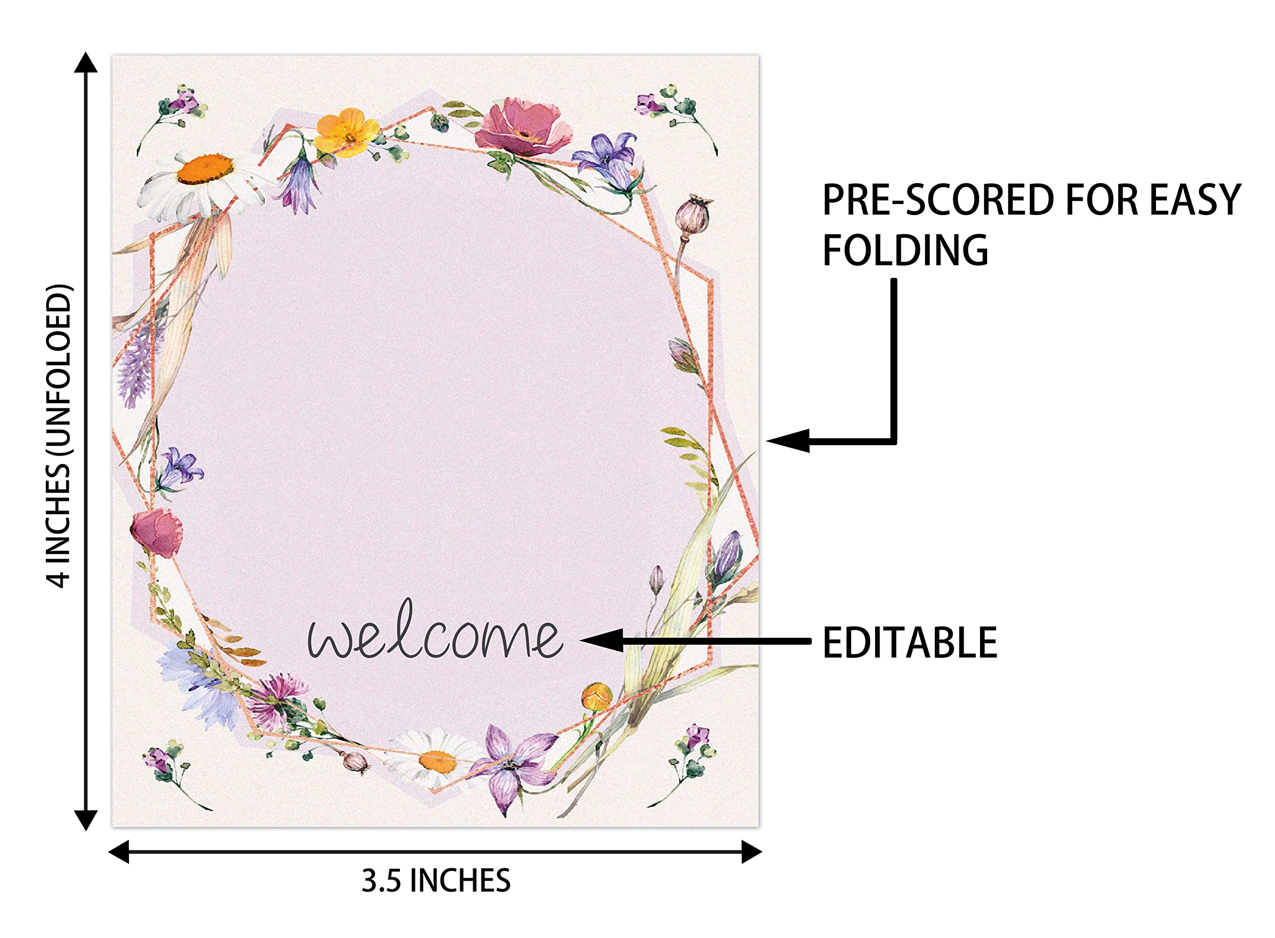 Place Cards for Floral Party, Editable Name Place Cards, Seating Place Cards for Tables, Tent Style Cards for Wedding, Valentine's Day, Bride & Baby Shower, Easy Folding, Pack of 25 Escort Cards(B10)