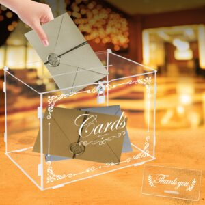 Ywlake Acrylic Wedding Card Box Money Post Gift Box Holder, Clear Card Box Large Letter Envelope Boxes with Lock and Slot for Reception Anniversary Birthday Party Baby Shower