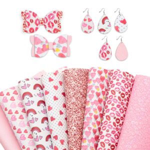 Hying 8 PCS Holiday Pink Faux Leather Sheets for Crafts, 8×13 Inch Glitter Synthetic Leather Sheet Love Hearts Faux Leather Fabric Sheets for Earrings Hair Bow Keychain Valentines Wedding Decorations