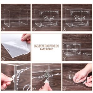 Ywlake Acrylic Wedding Card Box Money Post Gift Box Holder, Clear Card Box Large Letter Envelope Boxes with Lock and Slot for Reception Anniversary Birthday Party Baby Shower