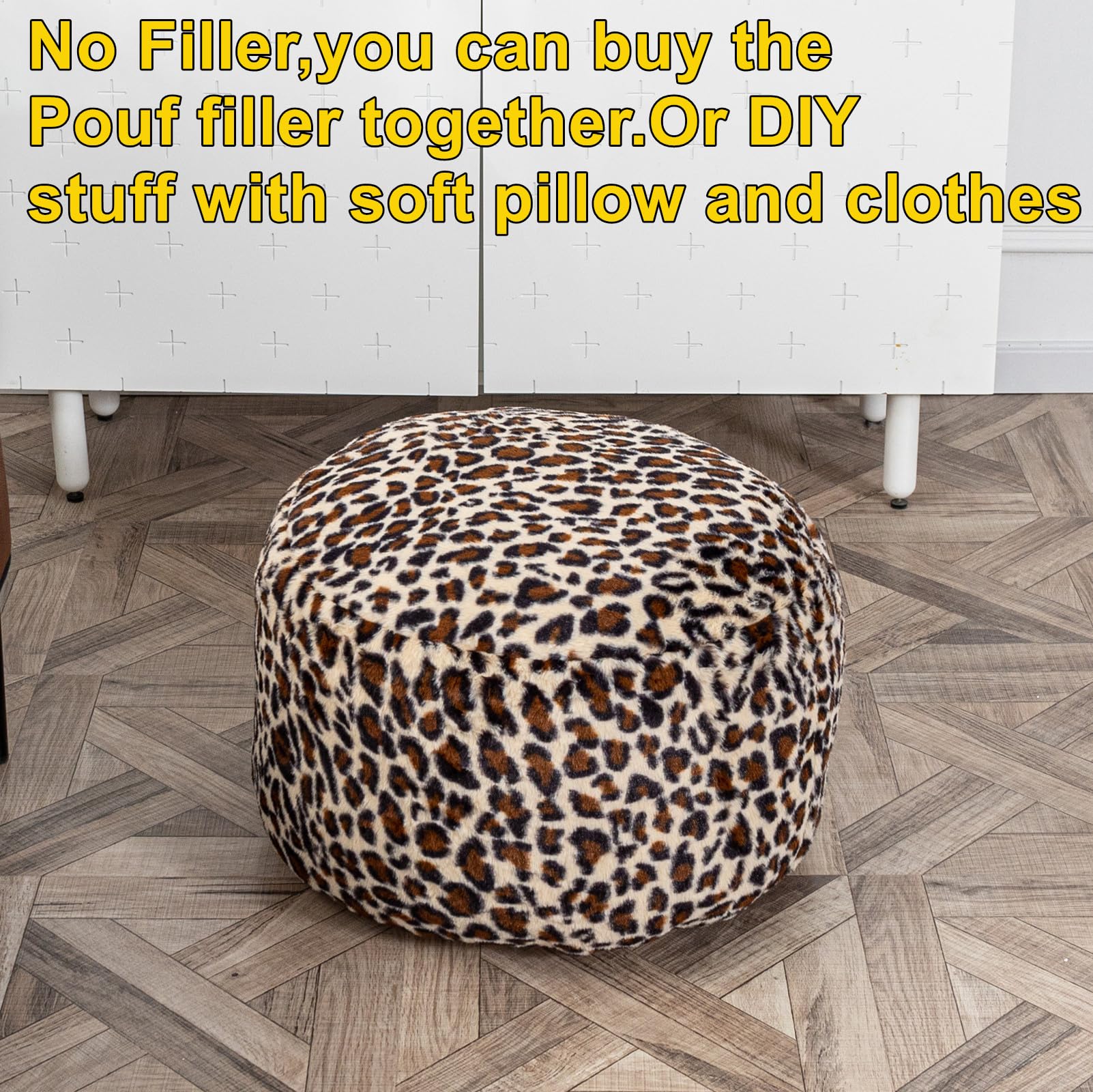 Asuprui Animal Pouf Ottoman Unstuffed,Floor Pouf, Ottoman Foot Rest, Outdoor Pouf,Round Fuzzy Pouf Seat, Floor Bean Bag Chair,Foldable Floor Chair Storage for Living Room, Bedroom (Leopard Print)