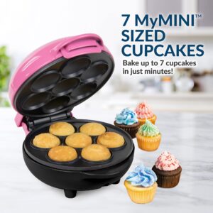 Nostalgia MyMini Cupcake Maker, Compact Size for Dorms, Apartments, Makes 7 Mini Cakes, Non-Stick Surface, Easy-To-Clean, Perfect for Dessert, Breakfast, or Snacks, Keto Friendly, Pink