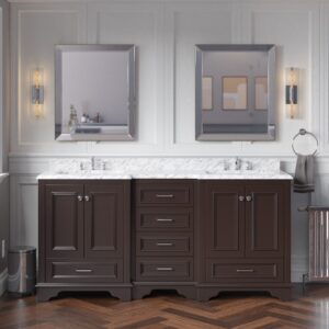 kitchen bath collection nantucket 72-inch double bathroom vanity (chocolate/carrara): includes chocolate cabinet with authentic italian carrara marble countertop and white ceramic sinks