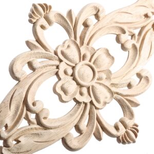 MUXSAM Wood Carved Appliques Furniture Decorative Onlays, 1Pc Unpainted DIY Center Carving Decal for Door Wall Ceiling Cabinet Dresser Mirror Bed Mantel Bench Decoration, 20x10cm/7.8"x3.94"