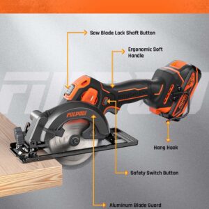 FIILPOW Mini Circular Saw Cordless 4-1/2", 20V Brushless Compact Hand Saw Wireless, 5500 RPM & 2.0Ah battery & Fast Charging, 3 Blades (24 TCT/80 HCS/60 DIAMOND) for Wood, Soft Metal and Tile