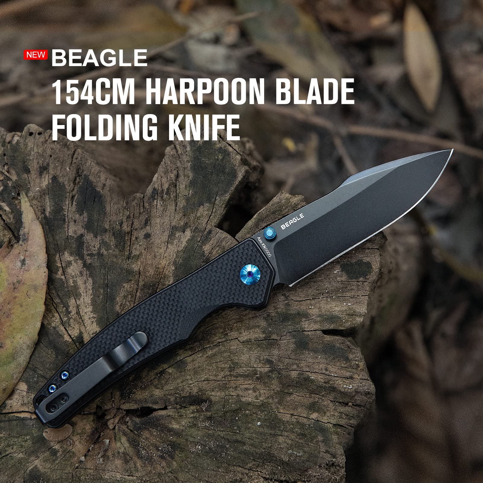 OKNIFE Beagle Folding Pocket Knife, 3.3 inch Tactical Knife with 154CM Steel Harpoon Blade Knife with G10 Handle and Pocket Clip for Camping and Fishing