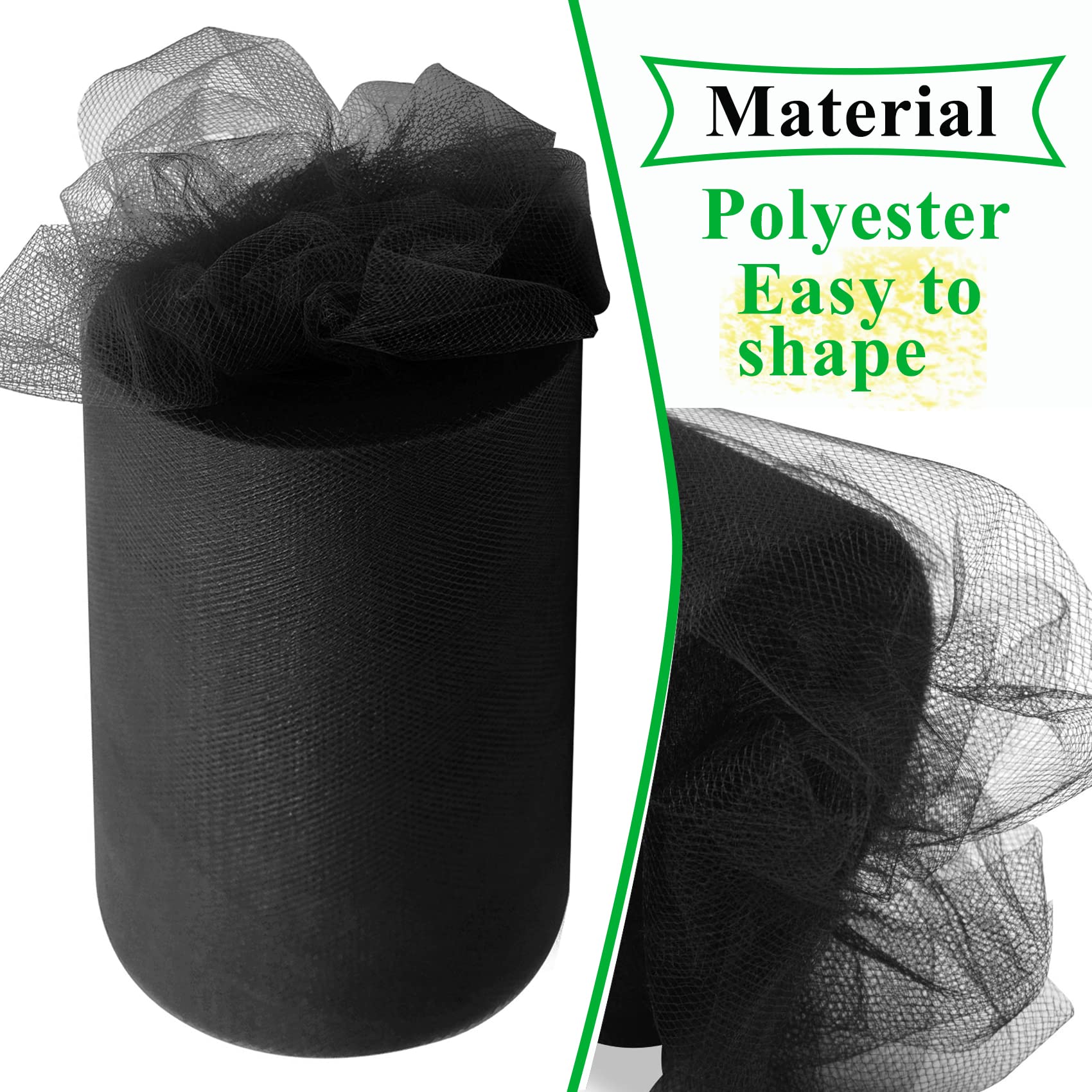 Black Tulle Fabric Rolls 6 Inch by 100 Yards (300 feet) Fabric Spool Tulle Ribbon for DIY Black Halloween Tutu Bow Baby Shower Birthday Party Wedding Decorations Christmas Craft Supplies