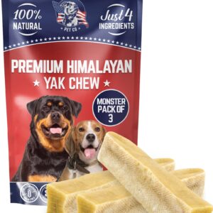 Devil Dog Pet Co. Himalayan Yak Chews, Yak Cheese Dog Chews, 100% Natural & Healthy, Lactose Free, Long Lasting, Yak Chew Treats – Premium Yak Milk Dog Chew, Yak Bones for Dogs | Monster - 3 Pack