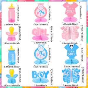 12 Pieces Baby Gender Reveal Honeycomb Table Centerpieces 3D Gender Reveal Hanging Decoration Gender Reveal He or She Boy or Girl Baby Shower Pregnancy Announcements Decor Newborn Party Supplies