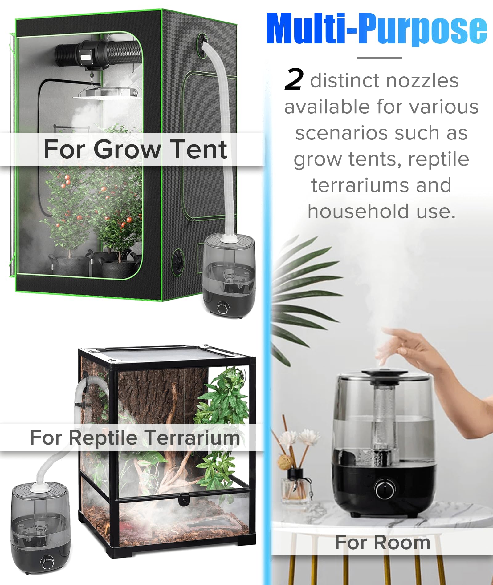 Top fill Reptile Fogger Terrariums Humidifier Fog Machine Mister with 4L Visible Large Tank & Extension Hoses, Suitable for Terrariums & Enclosures, Ideal for Reptiles/Amphibians/Herps/Vivarium/Moss