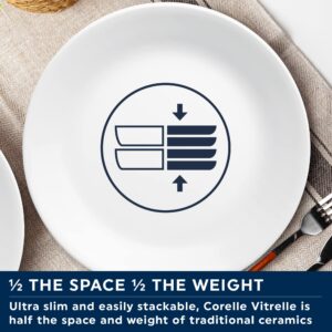 Corelle Vitrelle 4-Pieces 8.5" Glass Salad/Appetizer Plates, Chip & Crack Resistant Glass Dinnerware Set Plates, Winter Frost White