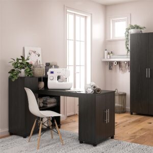 Systembuild Evolution Camberly Hobby and Craft Desk with Storage Cabinet, Black Oak