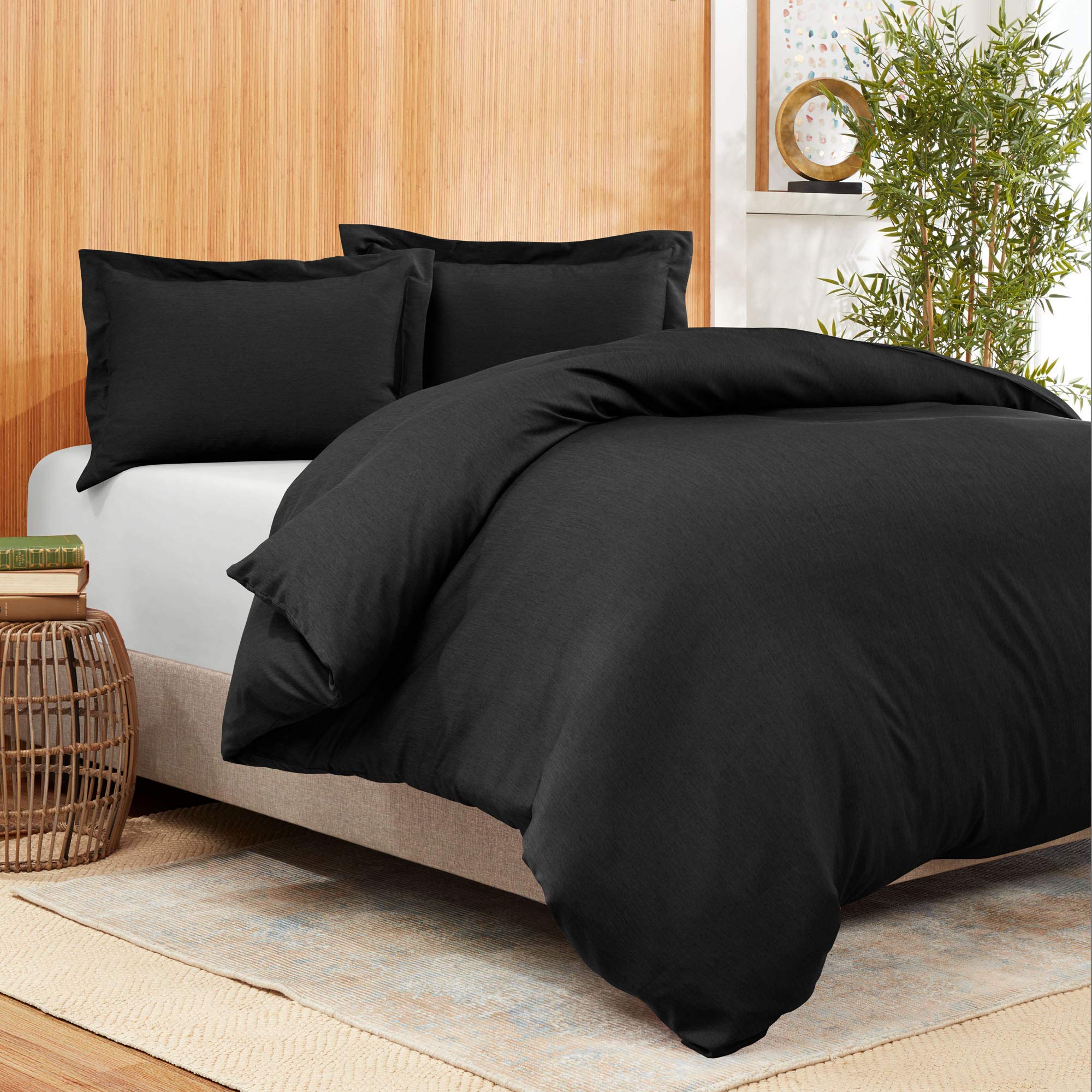 AMAY 800 TC 3Pc Duvet Cover Set Giza Egyptian Long Staple Giza Cotton Solid Color Soft and Breathable with Zipper Closure - Queen Black Solid