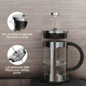 FAVIA 34 Ounce French Press Coffee Maker Heat Resistant Thick Glass with Stainless Steel Coffee Tea Press Dishwasher Safe (34oz, Stainless Silver)