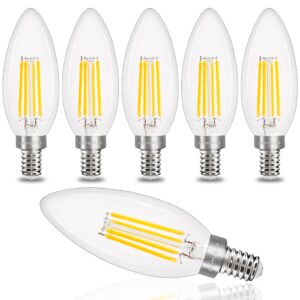 comzler e12 led candelabra bulb dimmable, chandelier light bulb 4000k neutral white,40w equivalent,type b ceiling fan bulbs,c35 b11 edison filament candle bulbs candle lights,400lm,pack of 6