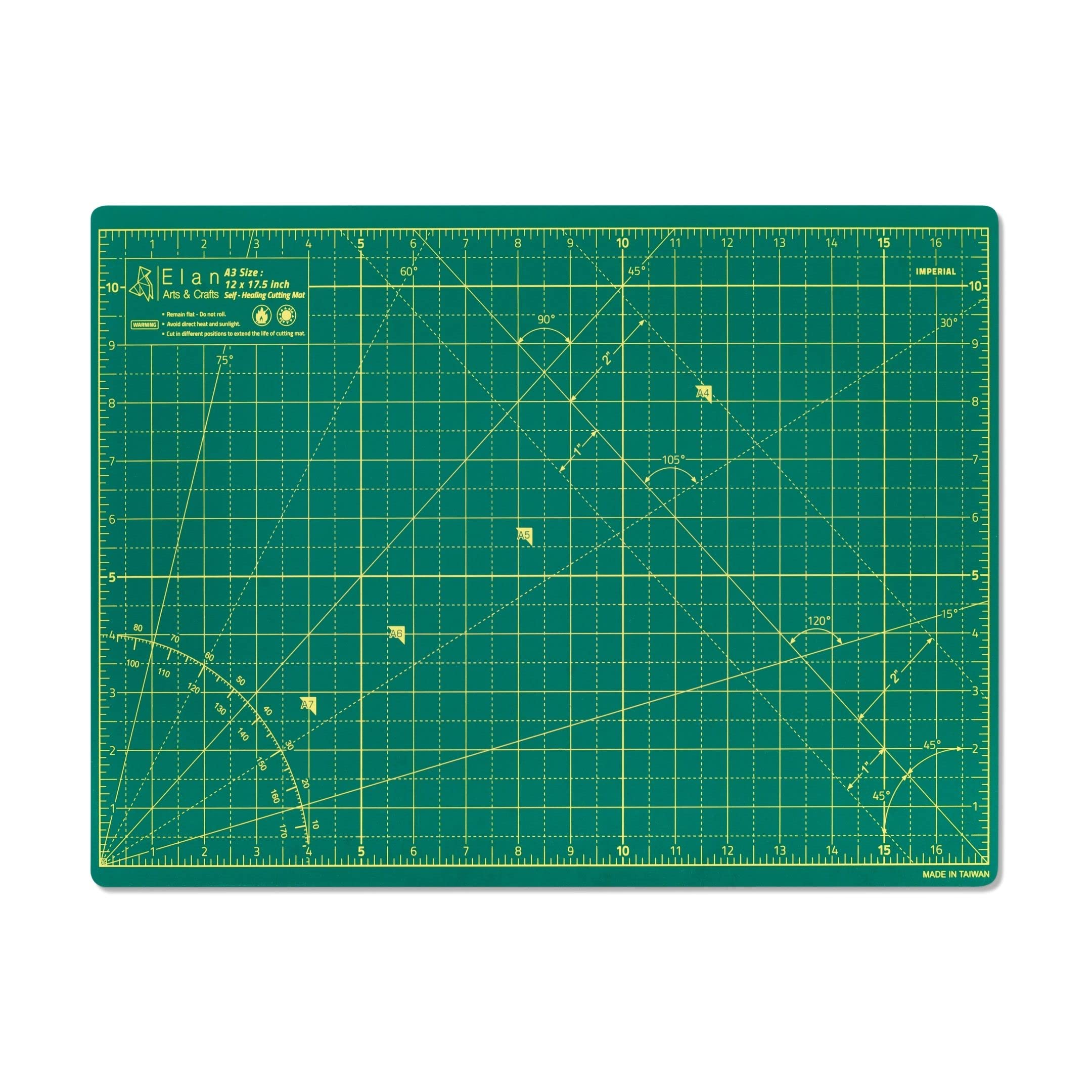 Elan Cutting Mat A3 Green, Self Healing Cutting Mat 12 x 18 INCH, 5-Ply Craft Mat Green, Hobby Cutting Mat 12x18 INCH, Fabric Cutting Board for Crafts, Quilting Cutting Board, Cutting Mats for Crafts