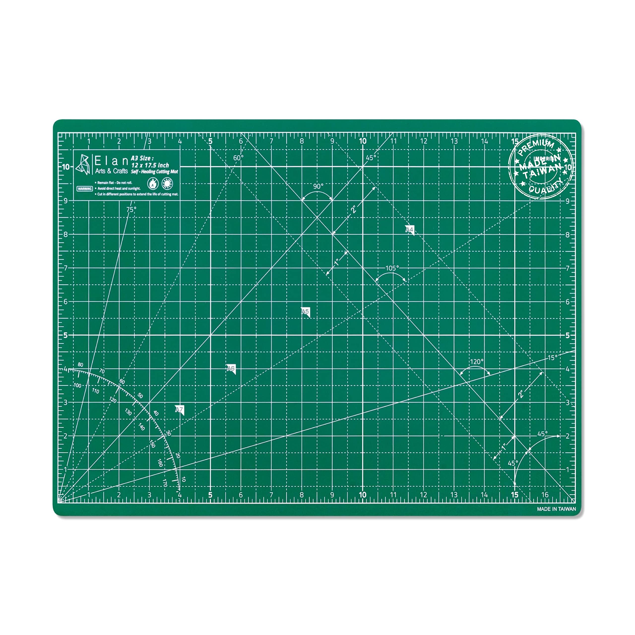 Elan Cutting Mat A3 Green, Self Healing Cutting Mat 12 x 18 INCH, 5-Ply Craft Mat Green, Hobby Cutting Mat 12x18 INCH, Fabric Cutting Board for Crafts, Quilting Cutting Board, Cutting Mats for Crafts