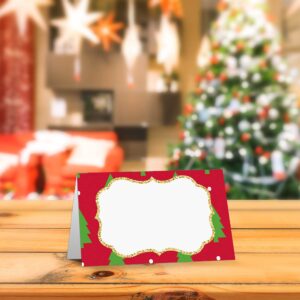 Table Place Card, Christmas Themed Tent Style Cards, Pack of 25 Half-Fold Reception Place Card, Perfect for Christmas Party, Wedding, Bridal & Baby Shower, Birthday, Banquet and Special Events B04