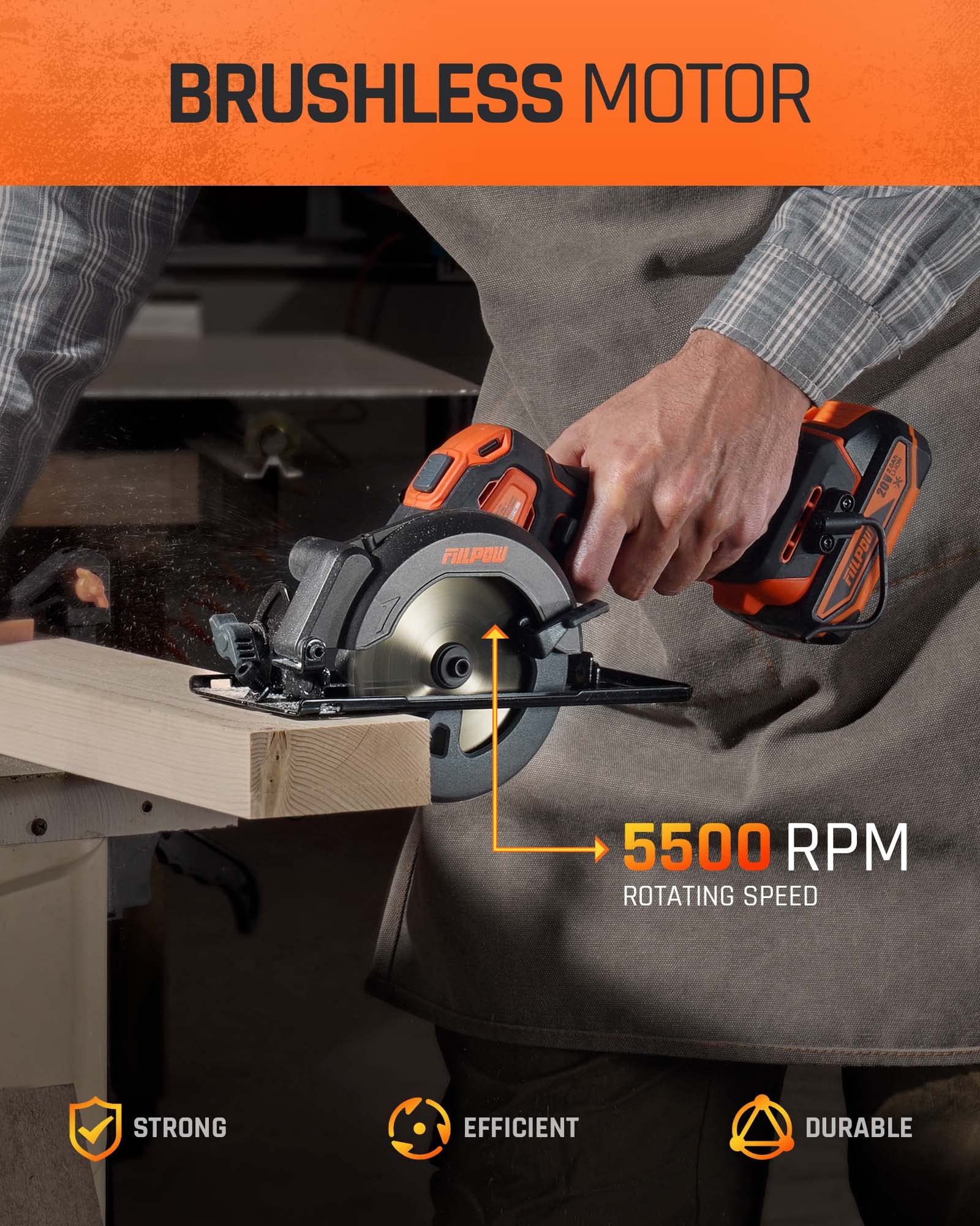 FIILPOW Mini Circular Saw Cordless 4-1/2", 20V Brushless Compact Hand Saw Wireless, 5500 RPM & 2.0Ah battery & Fast Charging, 3 Blades (24 TCT/80 HCS/60 DIAMOND) for Wood, Soft Metal and Tile