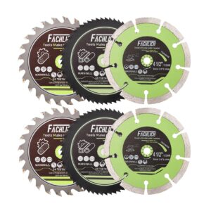 fachlich 4-1/2" circular saw blades set,6pcs hss/tct/diamond saw blades for cutting wood metal plastic tile 3/8 inch arbor