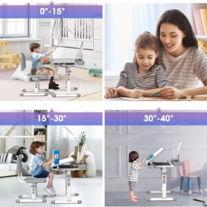 BELANITAS Kids Desk and Chair Set 3-12 Years, Kids School Desk for Kids, Height Adjustable Kids Study Desk with Light, 40-Degree Tiltable Desktop Kid Desk, Space Grey