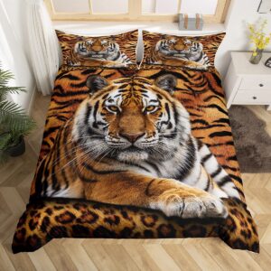 tiger 3d print duvet cover set queen size wild animals bedding set 3pcs for kids teens room decor,animal fur cover soft breathable quilt cover with 2 pillowcases