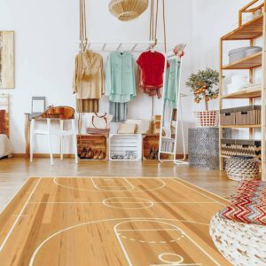 Area Rugs for Living Room Bedroom Basketball Court Floor with line on Wood Texture Non-Slip Rugs Stain Resistant Modern Carpet Abstract Mat Indoor/Outdoor Pad for Home Decor