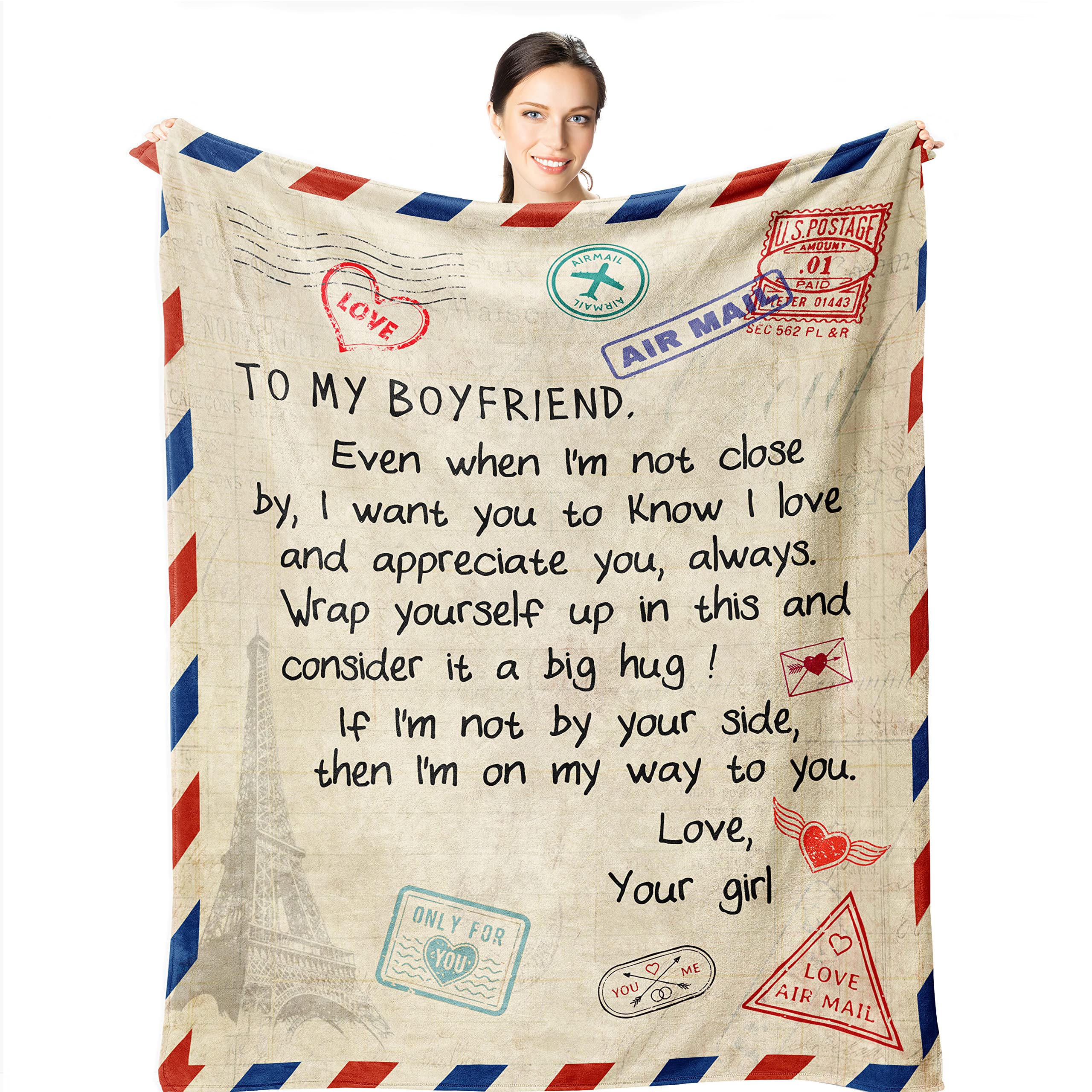 Wisegem Boyfriend Gifts - Boyfriend Blanket from Girlfriend - Sentimental Gifts for Boyfriend - Romantic Gifts for Him 60"x50" - Best Boyfriend Gifts for Men - Anniversary Birthday Gift Ideas for Him