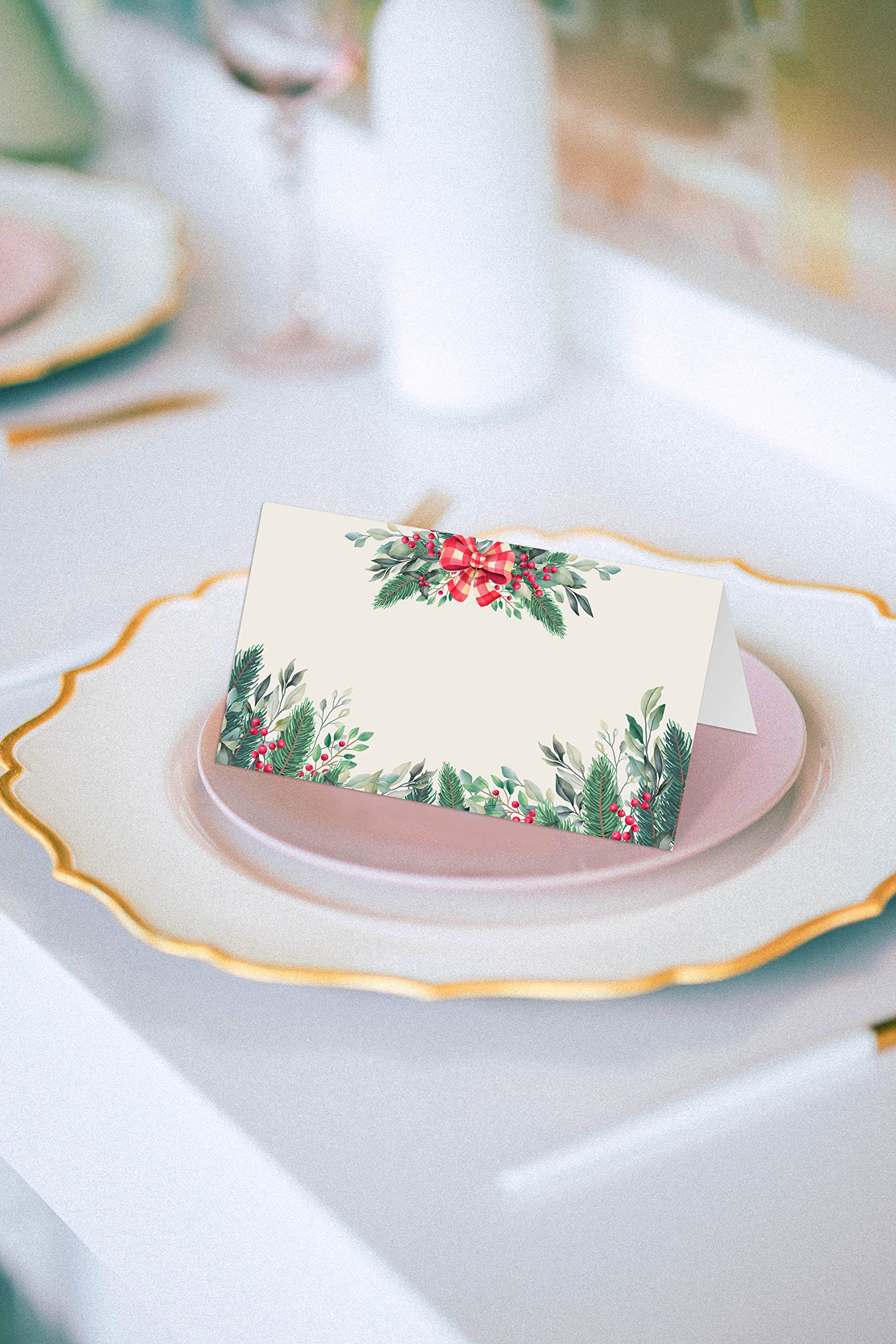 Place Cards for Christmas Party, Editable Name Place Cards, Seating Place Cards for Tables, Tent Style Cards for Wedding, Dinner Party or Any Occasion, Easy Folding, Pack of 25 Escort Cards(A01)