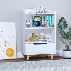 UTEX Kids Bookshelf, Children Bookcases with Storage and Drawer, Wood Kids Toy Storage Organizer for Playroom,Bedroom, Nursery School, White