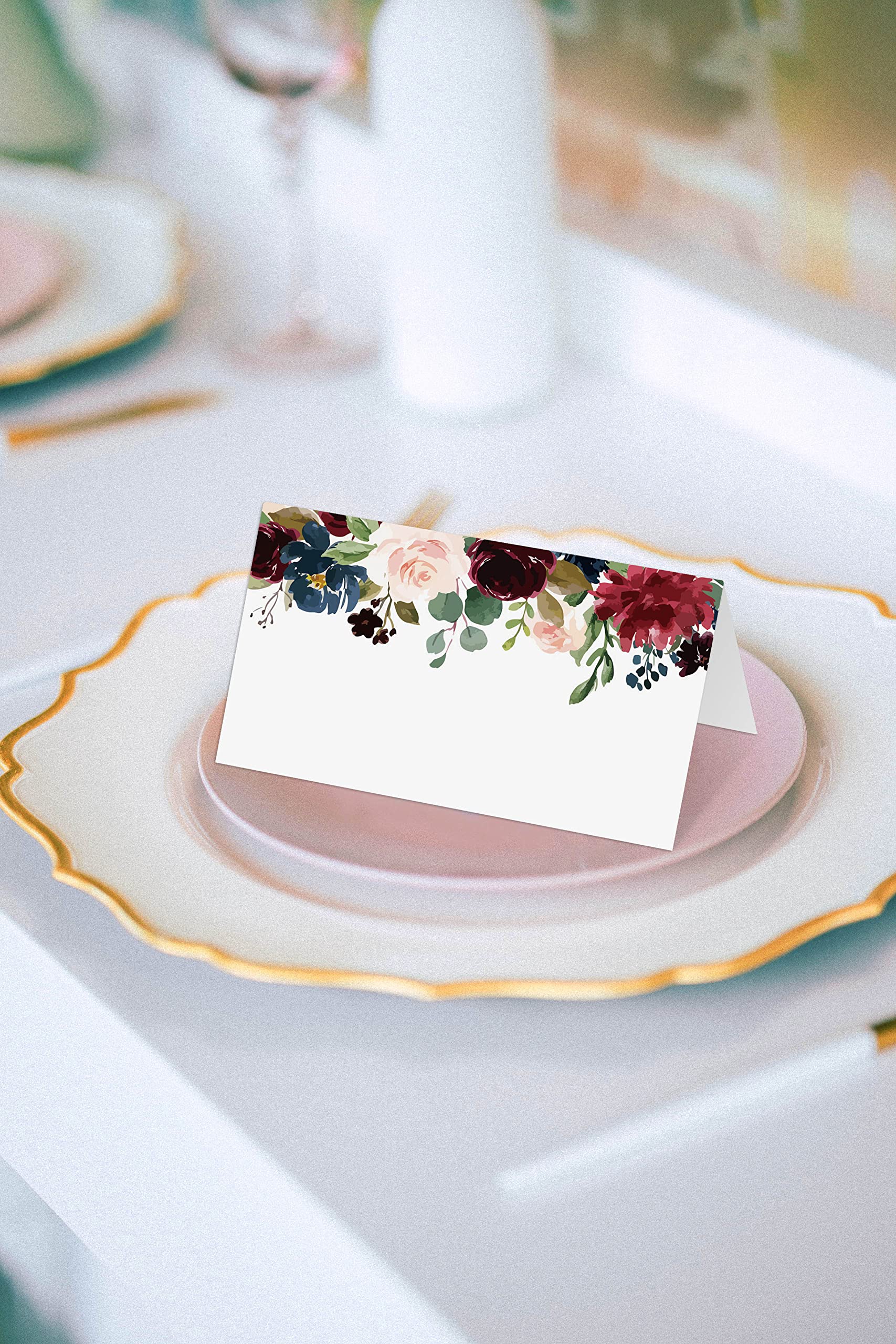 Place Cards for Floral Party, Editable Name Place Cards, Seating Place Cards for Tables, Tent Style Cards for Wedding, Valentine's Day, Bride & Baby Shower, Easy Folding, Pack of 25 Escort Cards(B12)