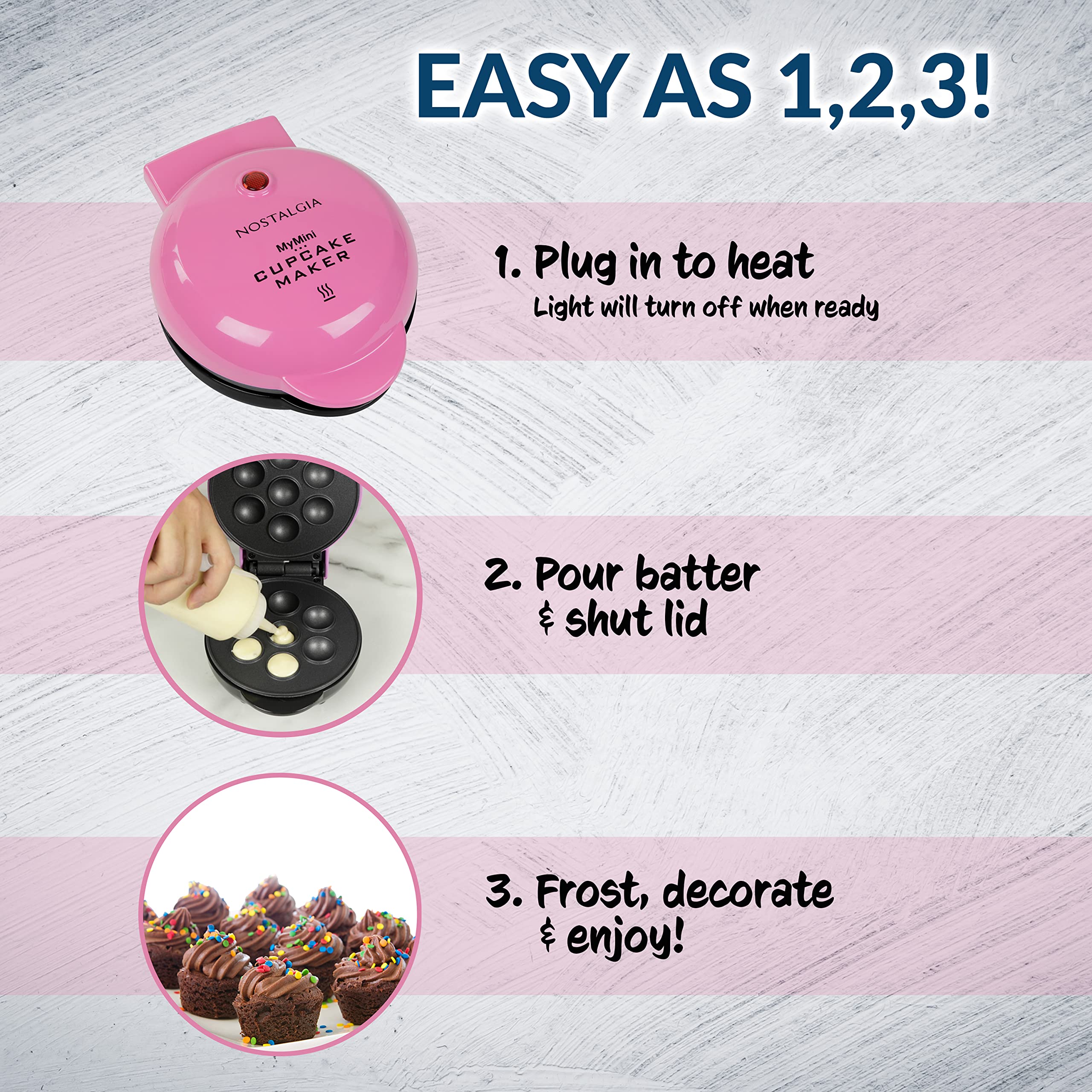 Nostalgia MyMini Cupcake Maker, Compact Size for Dorms, Apartments, Makes 7 Mini Cakes, Non-Stick Surface, Easy-To-Clean, Perfect for Dessert, Breakfast, or Snacks, Keto Friendly, Pink