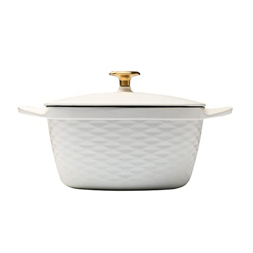 Prisma 7 Qt Enameled Cast Iron Covered Square Dutch Oven (White)