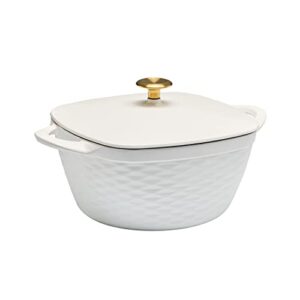 Prisma 7 Qt Enameled Cast Iron Covered Square Dutch Oven (White)