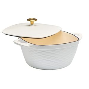 prisma 7 qt enameled cast iron covered square dutch oven (white)