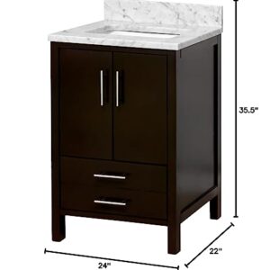 California 24-inch Bathroom Vanity (Chocolate/Carrara): Includes Chocolate Cabinet with Authentic Italian Carrara Marble Countertop and White Ceramic Sink