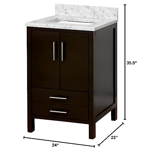 California 24-inch Bathroom Vanity (Chocolate/Carrara): Includes Chocolate Cabinet with Authentic Italian Carrara Marble Countertop and White Ceramic Sink